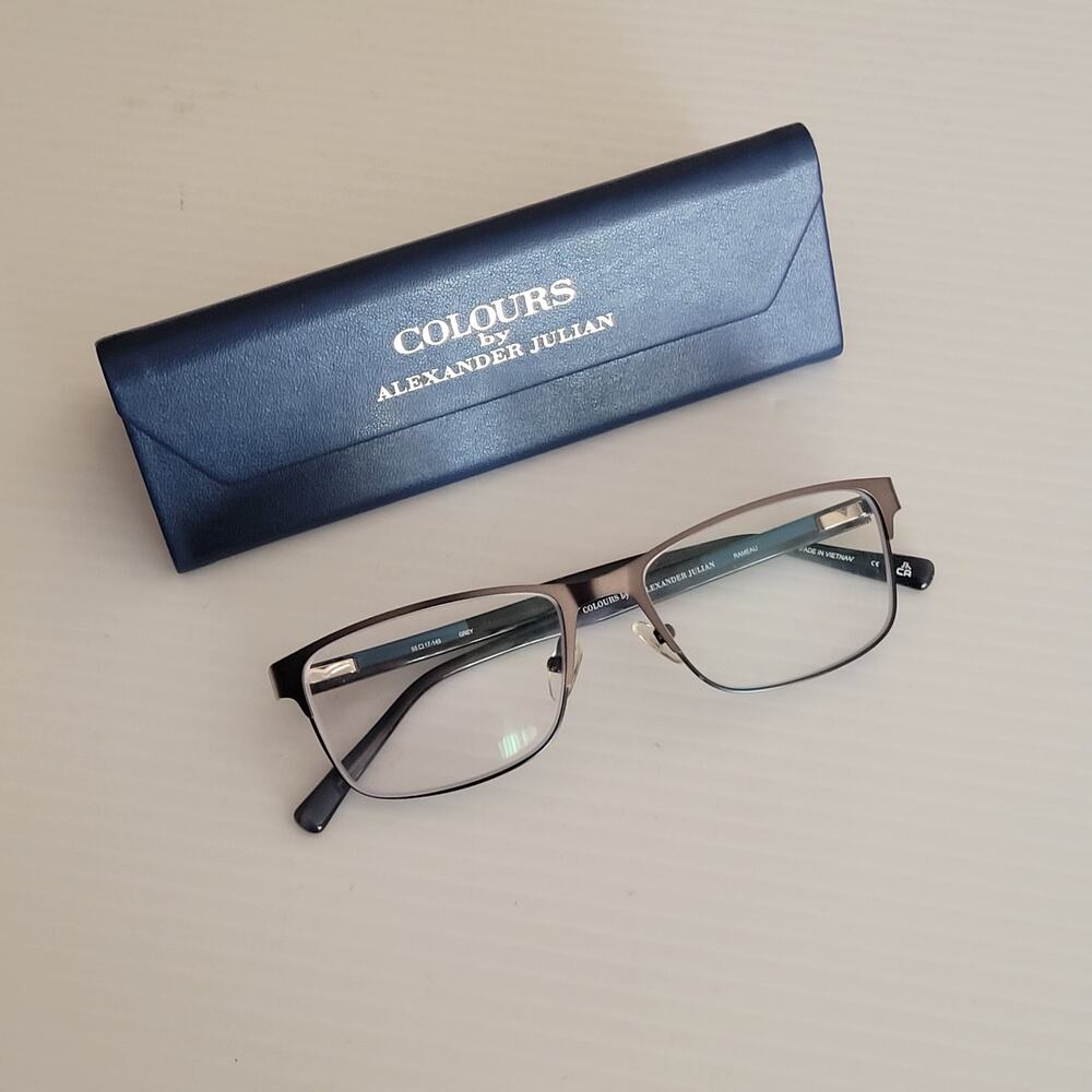 Colours by Alexander Julian RAMEAU Grey Eyeglasses Frame 55-17-145 W/ Case.